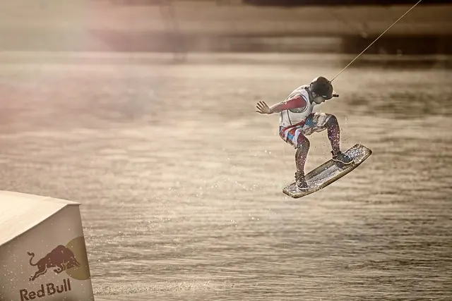Wakeboarder on a water obstacle