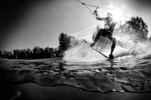 Wakeboarder, black and white