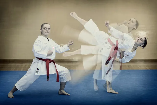 Karate movement in multiple exposure