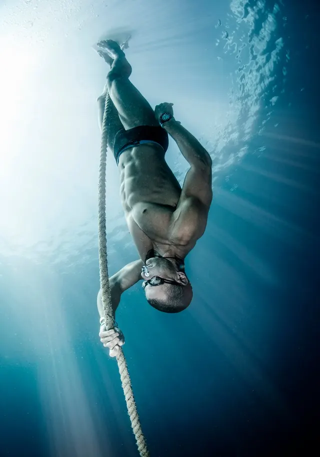 Freediver on a rope